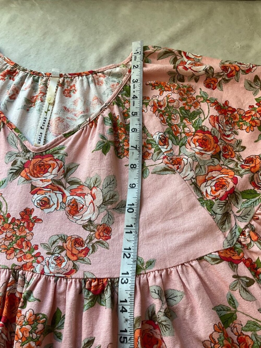 Uncle Frank Baby Doll Dress Linen Bl Floral Ruffles Flowy Sundress Pink Made USA - Picture 13 of 15